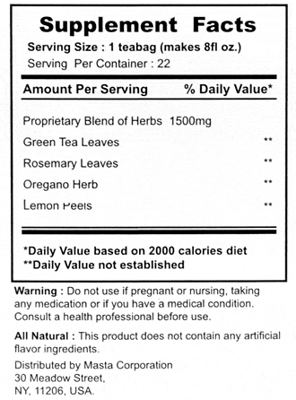 Buddha's Herbs natural slim herbal tea supplement facts