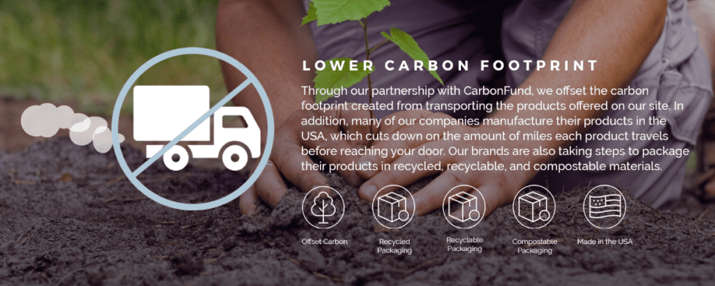 earth hero lower carbon footprint offset carbon recycled packaging compostable packaging made in the usa