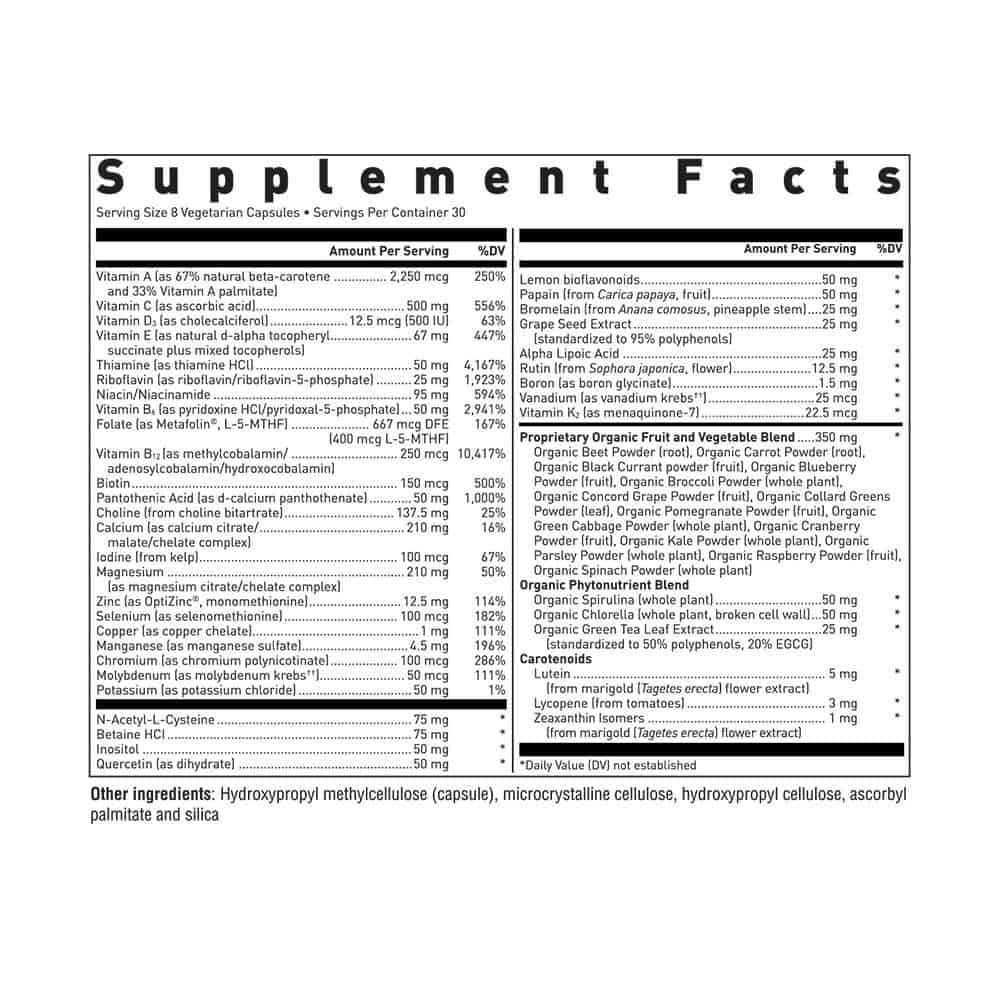 seeking health optimal multivitamin supplement facts